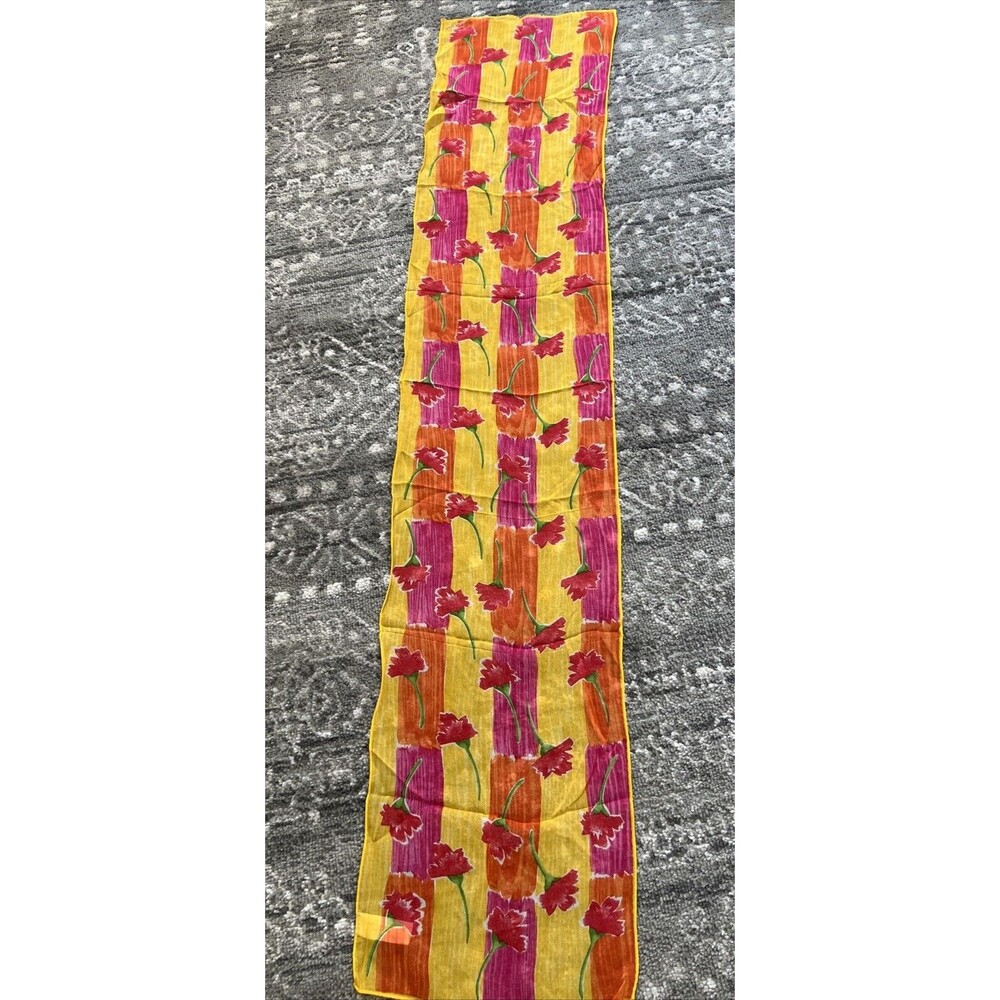 Elaine Gold Silk Scarf Colorful Floral Collection XIIX ltd 10.5" x 50" Oblong